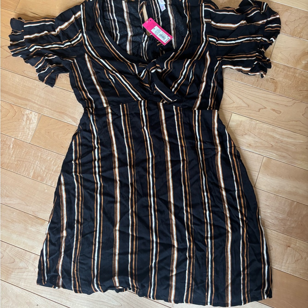 Xhilaration Black and Gold Ruffled Wrap Sundress